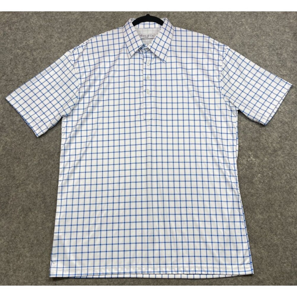 Collars & Co Dress Collar Polo Shirt Mens XL Blue White Windowpane Check Golf